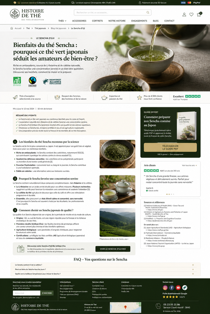 Article Histoire de Thé sur les bienfaits du thé Sencha japonais, avec conseils de choix et FAQ