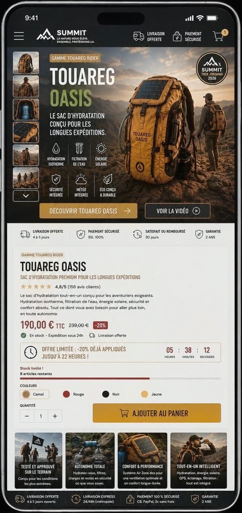 Version mobile de la page produit SUMMIT Touareg Oasis, sac d’hydratation pour trek