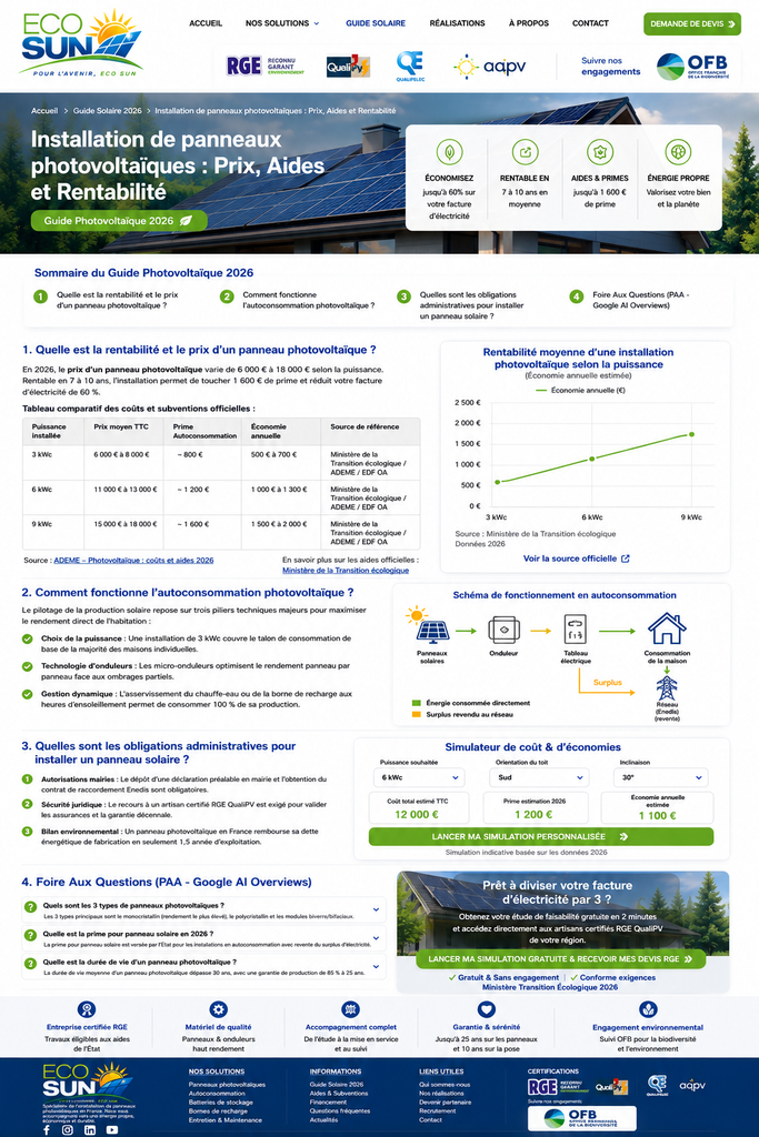 Page ECO SUN sur le photovoltaïque, l’autoconsommation et la transition énergétique