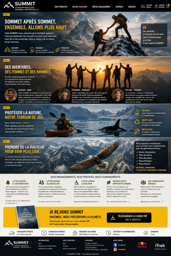 Projet SUMMIT Outdoor – storytelling et copywriting page produit landing page SEO GEO